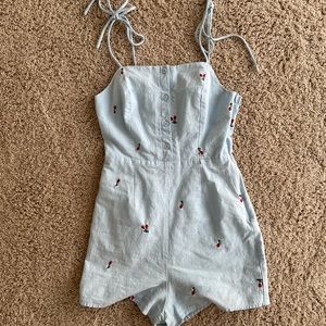 urban outfitters light blue cherry romper